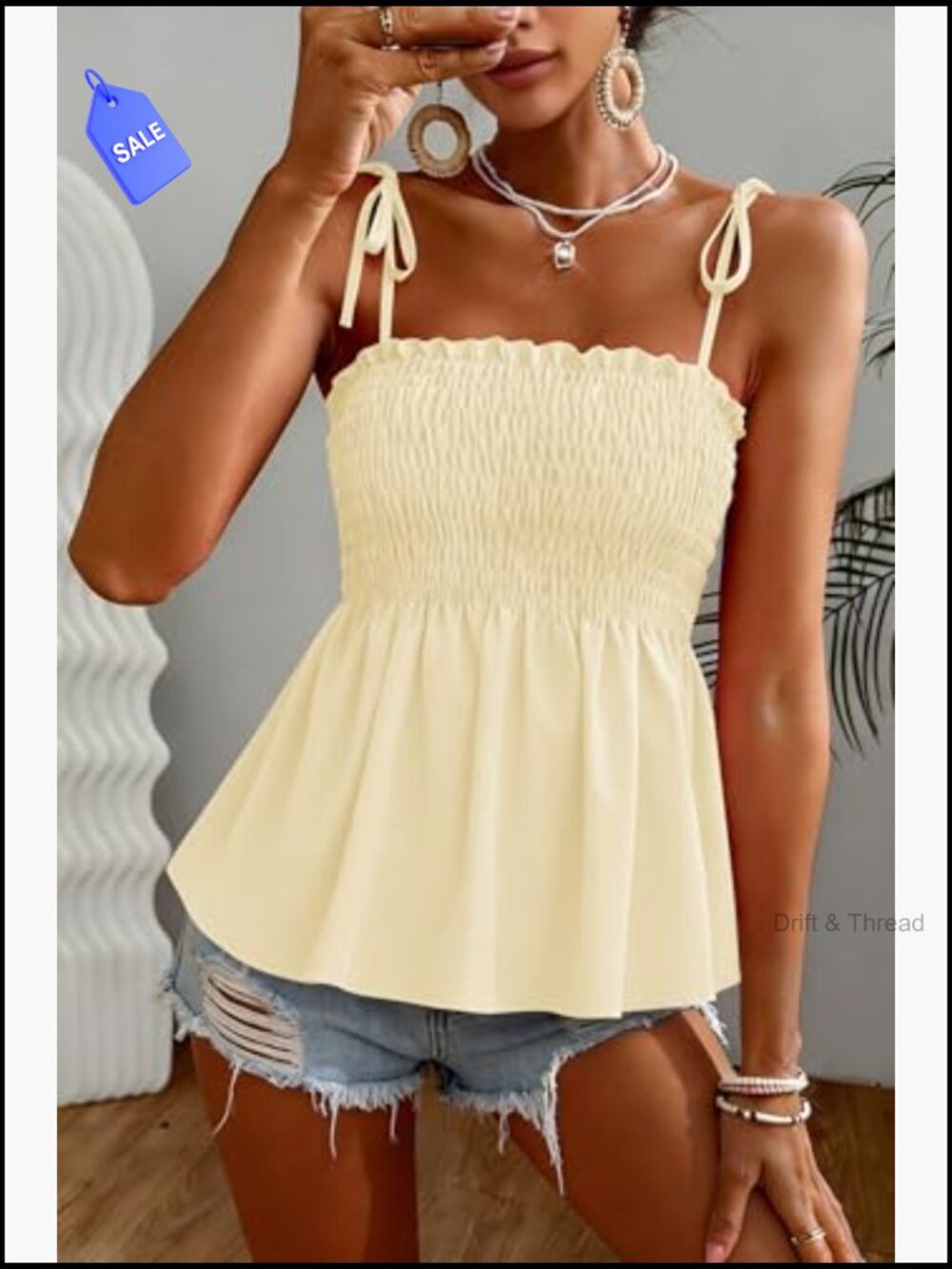 Women's Square Neck Peplum Cami Top Going Out Beach Shirt - Picture 4 of 7